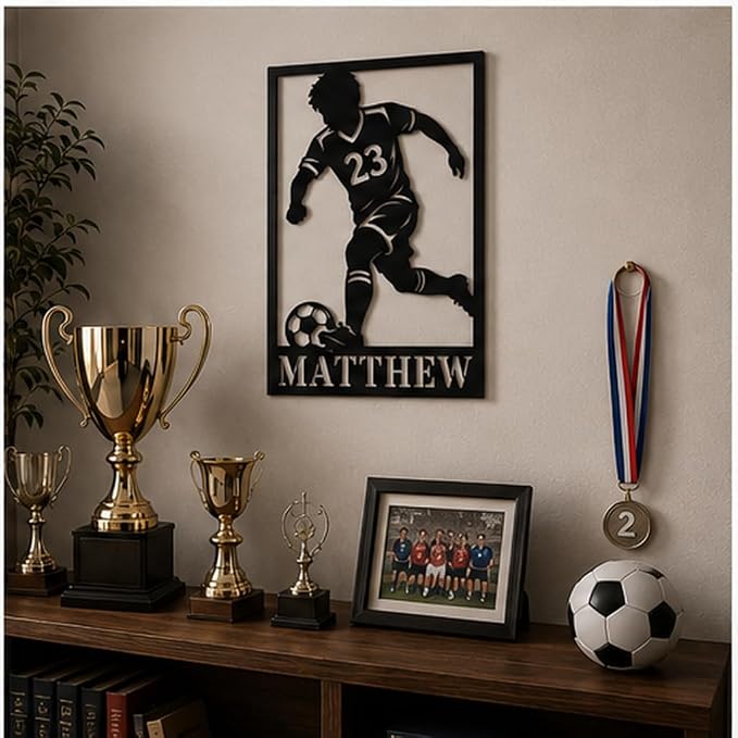 Custom Soccer Ball Metal Name Sign – Personalized Soccer Team Wall Art, Sports Name Decor, Gift for Football Players & Fans