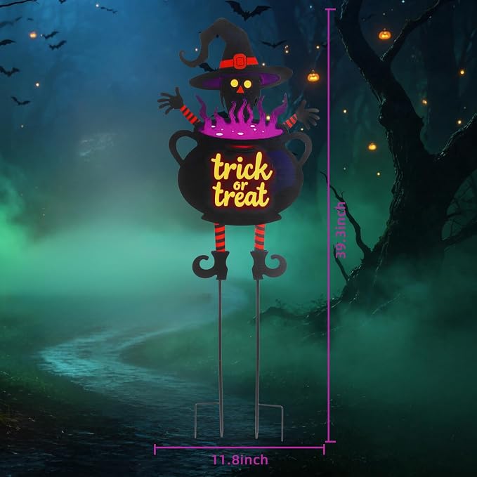 Witch Halloween Decorations Cauldron 39.7" with Trick or Treat Sign | Large Halloween Yard Stakes Metal for Garden, Lawn, and Outdoor Spooky Yard Decorations