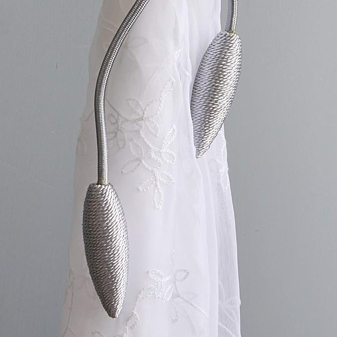 Valea Home 4 Pieces Curtain Tiebacks Clips Creative Window Drape Twist Tie Backs European Style Custom Made Curtain Holders Decorative Draperies Holdbacks, Silver Grey