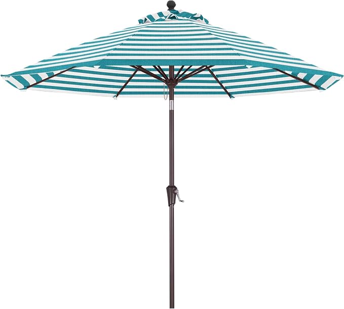 ABCCANOPY OLEFIN® 5-Year No Fading 9FT Patio Umbrella, Outdoor Table Umbrella with 8 Sturdy Ribs for Deck, Backyard, Yard (Turquoise Stripe)