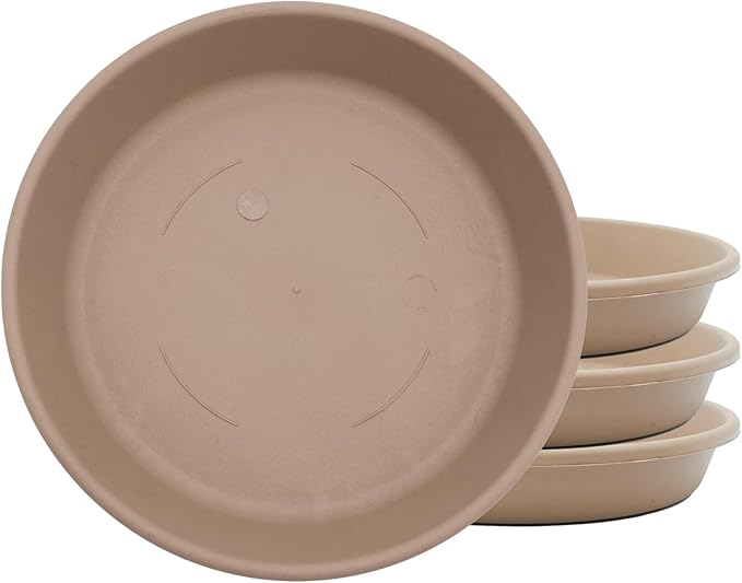 The HC Companies 8 Inch Classic Round Plant Saucer, Lightweight UV-Resistant Plastic Outdoor & Indoor Flower Pot Tray, 4-Pack Plant Pot Trays for Garden & Home Decor, Sandstone