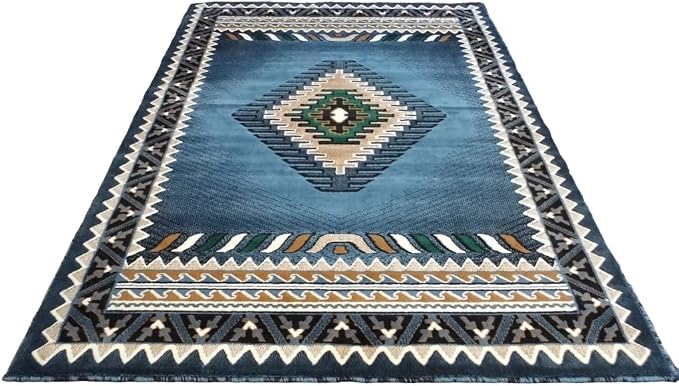 YHSF South West Native American Area Tribal Rug - Blue-Green, 5' x 7' | Easy-Clean, Soft & Durable Tribal Rug for Living Room, Bedroom, Kitchen & More - Stain-Proof Runner for Home Decor
