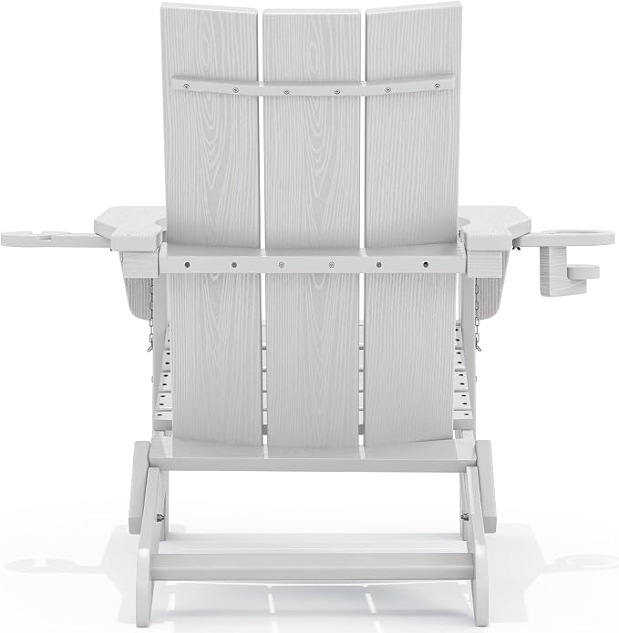SERWALL Modern Folding Adirondack Chair Set of 2, All Weather Resistant Outdoor Adirondack Chair with Cup Holders, HDPE Adirondack Chair for Patio Lawn Garden, White