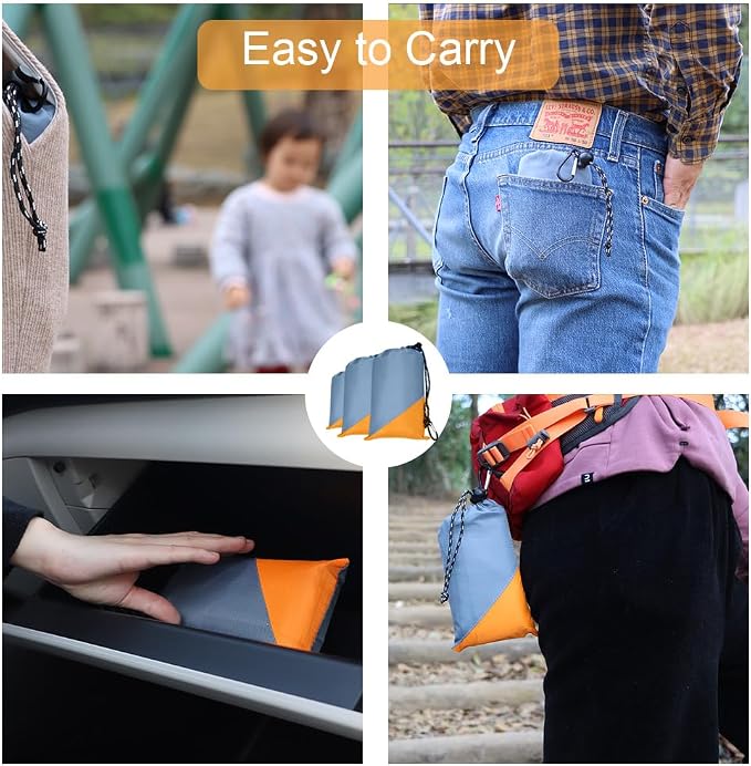 Orga'Neat Pocket Picnic Blanket, Beach Mat Waterproof Sandproof, Compact Lightweight Small Tarp for Camping, Hiking, Backpacking, Festival, Travel, Foldable in Bags (Grey/Orange, 55"x39")