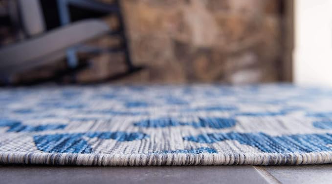 Unique Loom Outdoor Safari Collection Area Rug - Leopard (6' 1" x 9' Rectangle, Blue/ Gray)