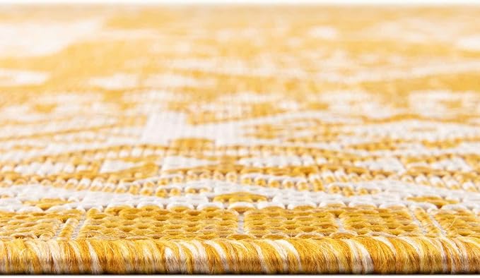 Unique Loom Outdoor Aztec Collection Area Rug - Chalca (4' 1" Round, Yellow/ Ivory)