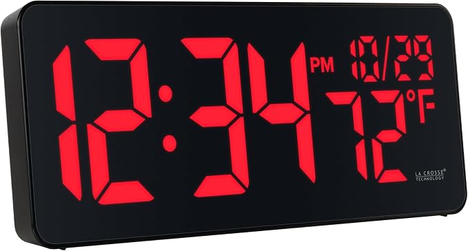 La Crosse Technology 513-1411R Red Digital LED Wall Clock with Indoor Temperature