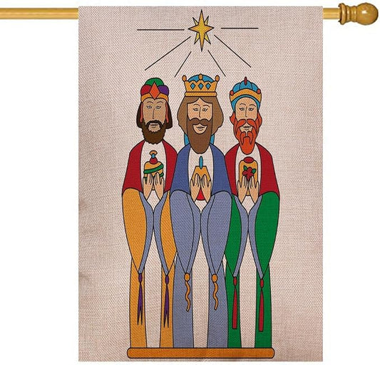 EMMTEEY Christmas We Three Kings Burlap Winter Flags 28 x 40 Double Sided for Outside Decoration