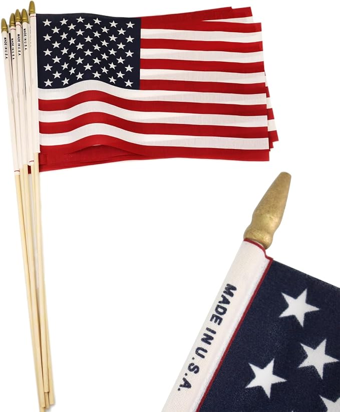 GIFTEXPRESS 12pc 12x18 Inch US Stick Flags Made in USA Printed with Spear Tip - July 4th & Memorial Day US Hand Held Decorations
