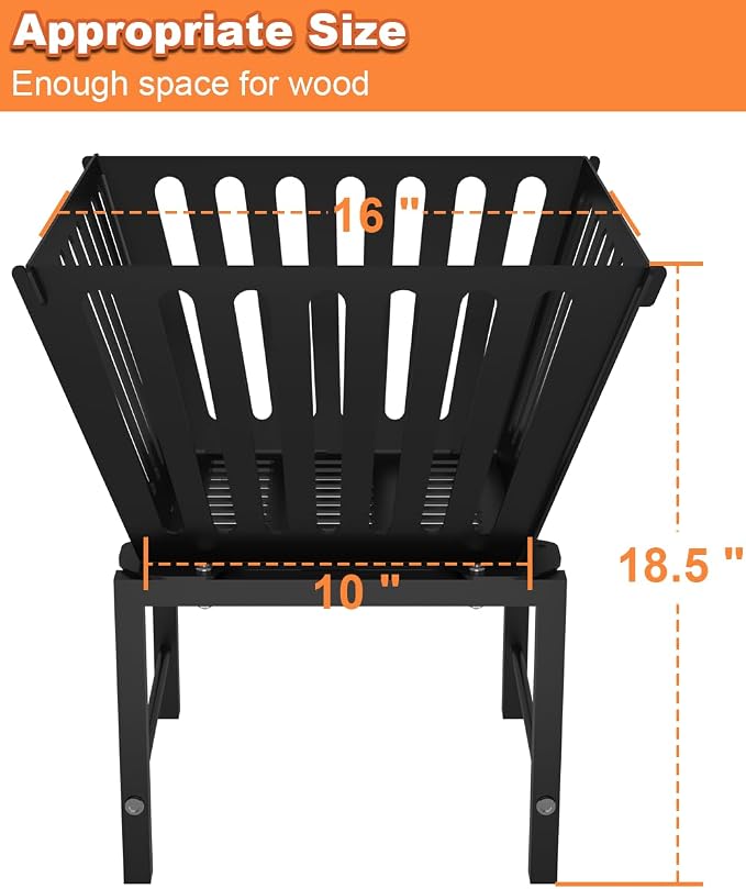 Mondazie Outdoor Fire Pit — 17 Inch Portable with Storage Bag for Camping, Patio Heating, Picnic and BBQ, Trapezoid Vertical Hollow, Black