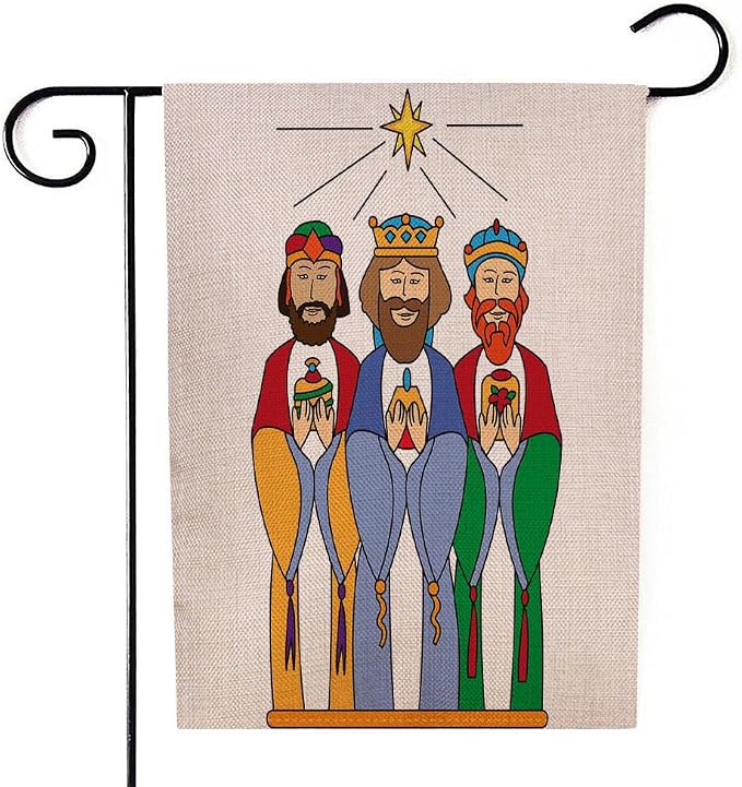 EMMTEEY Christmas Garden Flags We Three Kings Burlap 12.5X18 Small for Outside Double Sided Winter Holiday Flags for Decoration