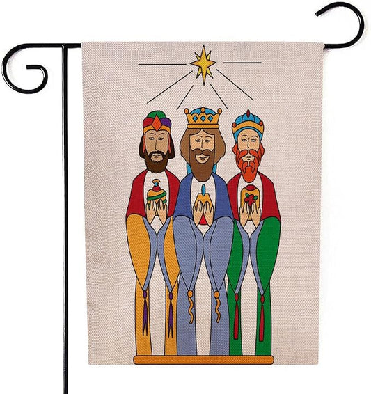 EMMTEEY Christmas Garden Flags We Three Kings Burlap 12.5X18 Small for Outside Double Sided Winter Holiday Flags for Decoration