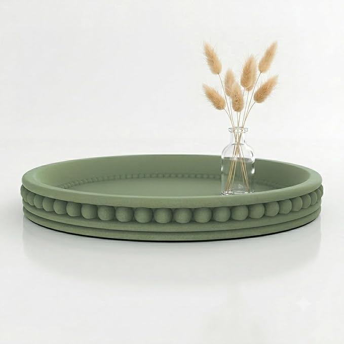 11" Round Concrete Decorative Centerpiece Tray for Coffee Table Sage Green | Modern minimalist centerpiece tray for coffee table, living room, dining & office storage display, sturdy tabletop home decor