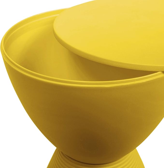 LeisureMod Modern Hourglass Yellow Side Table - ABS Shell Drum End Table with Storage for Indoor & Outdoor Use