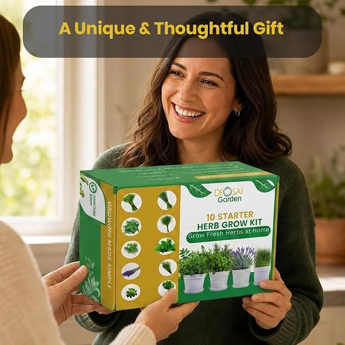 47 PCS Herb Garden Seeds Starter Kit, 10 Non-GMO Culinary Herb Seeds with White Pots & Planters for Windowsill, Herb Growing Kit Indoor & Outdoor, Unique Herb Garden Gift Set for Gardening Lovers