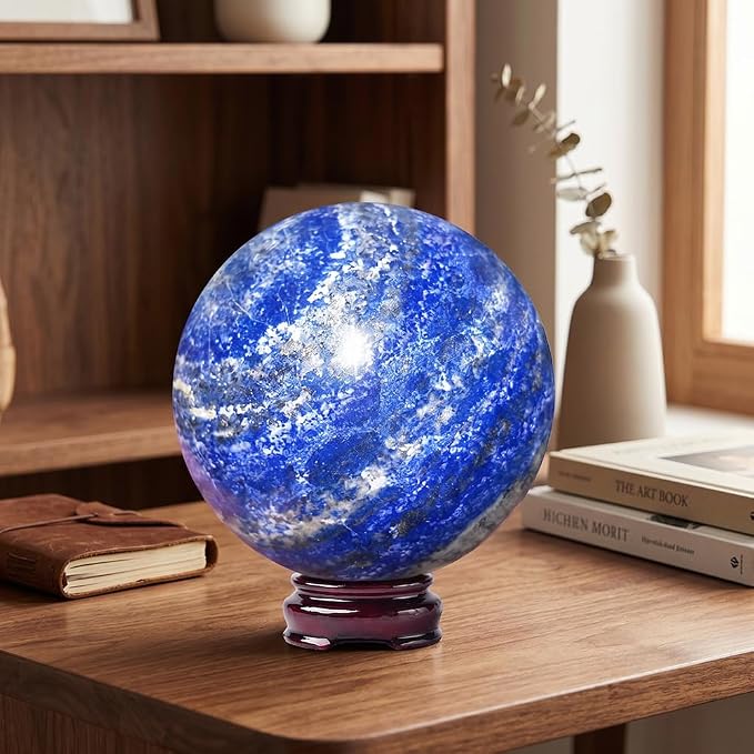 2.4-2.8 inch (6-7 cm) Natural Lapis Lazuli Crystal Ball with Stand, Hand Polished Divination Stone Sphere, Reiki Healing Gemstone Sphere, Home Art Decor Ornament, Mineral Collectible Craft Gift