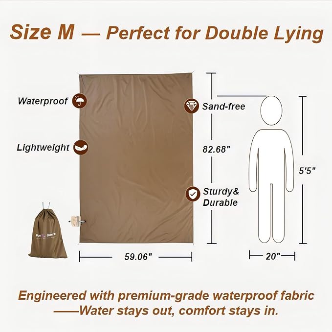 Picnic Blanket Waterproof – Packable Sand Proof Beach Blanket (0.42lb/0.66lb), Compact & Foldable, Fits in Pocket with Integrated Stakes, Ideal for Camping, Hiking, Travel, Concert, Festival