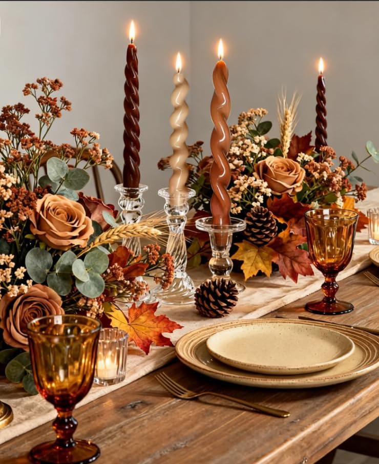 4Pcs Light Brown Taper Candles 7.87in, Spiral Twisted Fall Candlesticks - Image 6