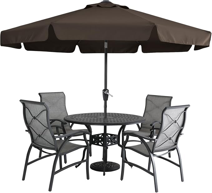 MASTERCANOPY 9ft Patio Umbrella with Valance, Crank and Tilt – 8 Ribs Outdoor Market Umbrella, UV/Fade Resistant, Waterproof Canopy with Wind Vent for Garden, Deck, Backyard, Pool (Brown)