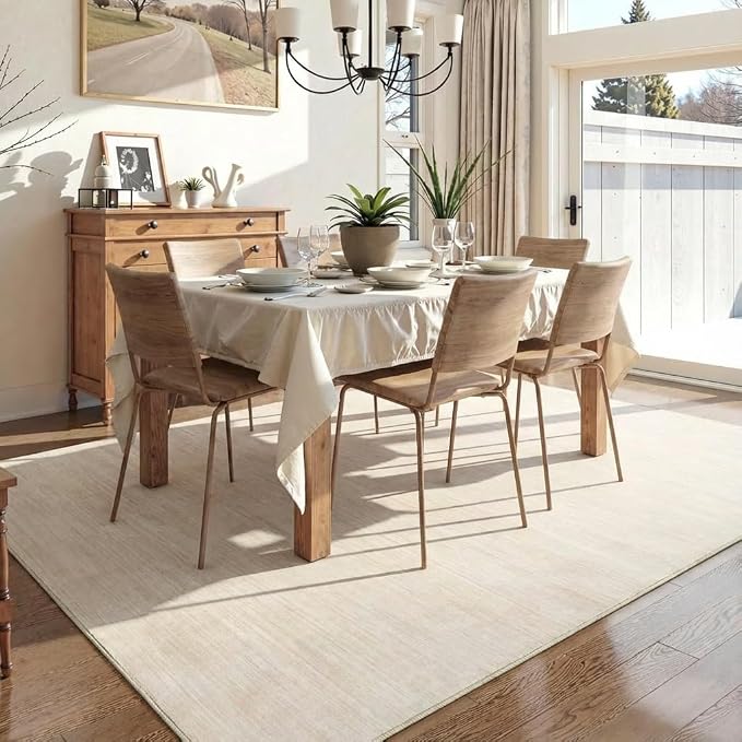 Garvee Large Rugs for Living Room 8x10 Washable Rug Modern Solid Color Print Accent Rug with Non Slip Backing, Low Pile Non Shedding Minimalist Floor Covering for Dining Room Nursery, Beige | Modern Non Slip Backing Low Pile Non Shedding Stain Resistan...