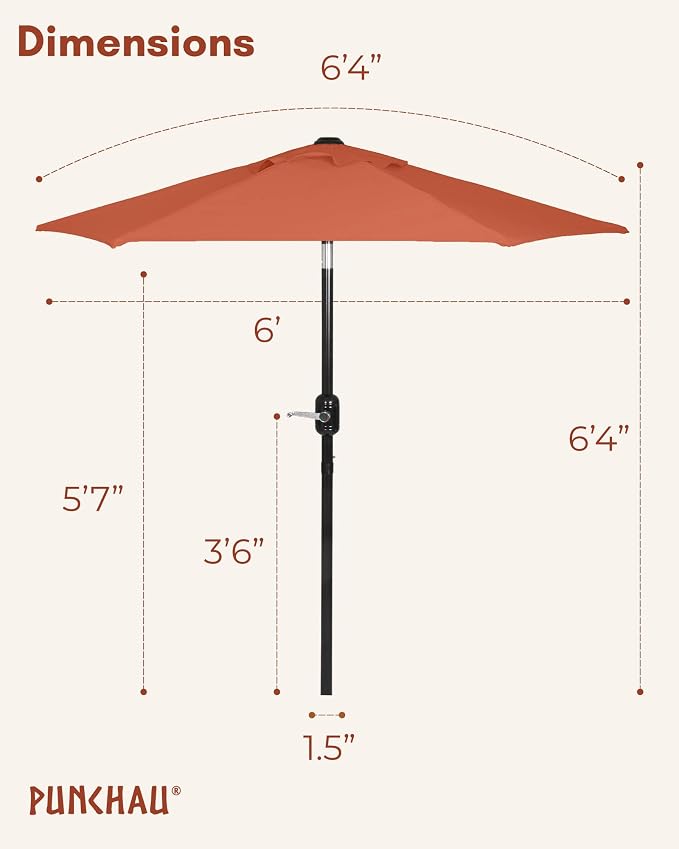 6 Ft Outdoor Patio Umbrella, Easy Open/Close Crank and Push Button Tilt Adjustment - Earth Red Market Umbrellas