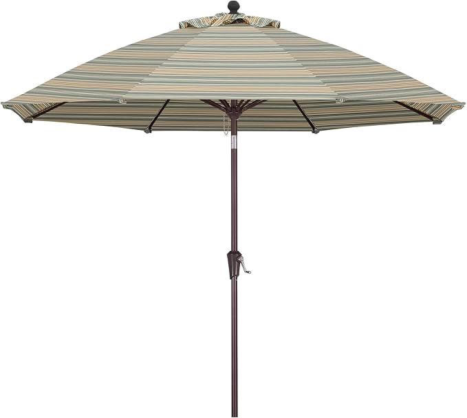 ABCCANOPY OLEFIN® 5-Year No Fading 9FT Patio Umbrella, Outdoor Table Umbrella with 8 Sturdy Ribs for Deck, Backyard, Yard (Brown Stripe)
