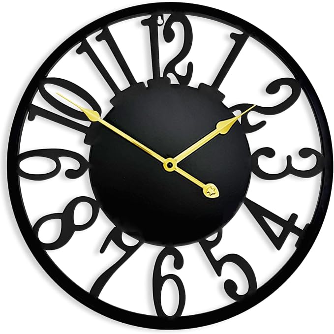 16 Inch Large Wall Clock, Black Metal Waterproof Outdoor Clock for Pool Area, Patio, Modern Farmhouse Wall Clock Silent Battery Operated for Living Room, Kitchen, Office