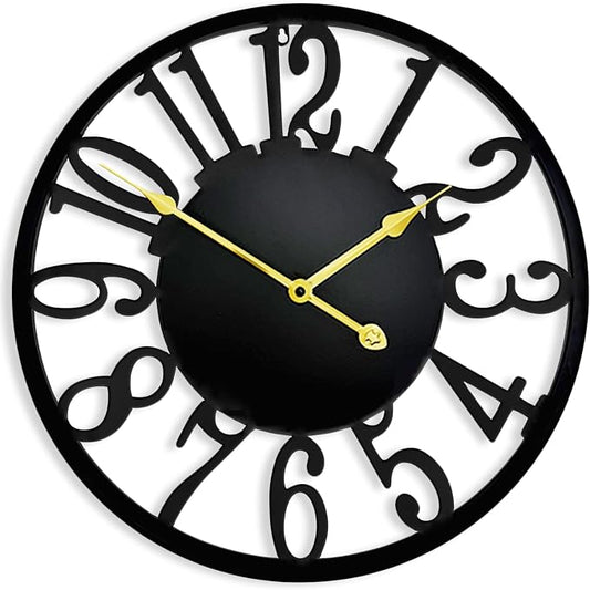 16 Inch Large Wall Clock, Black Metal Waterproof Outdoor Clock for Pool Area, Patio, Modern Farmhouse Wall Clock Silent Battery Operated for Living Room, Kitchen, Office