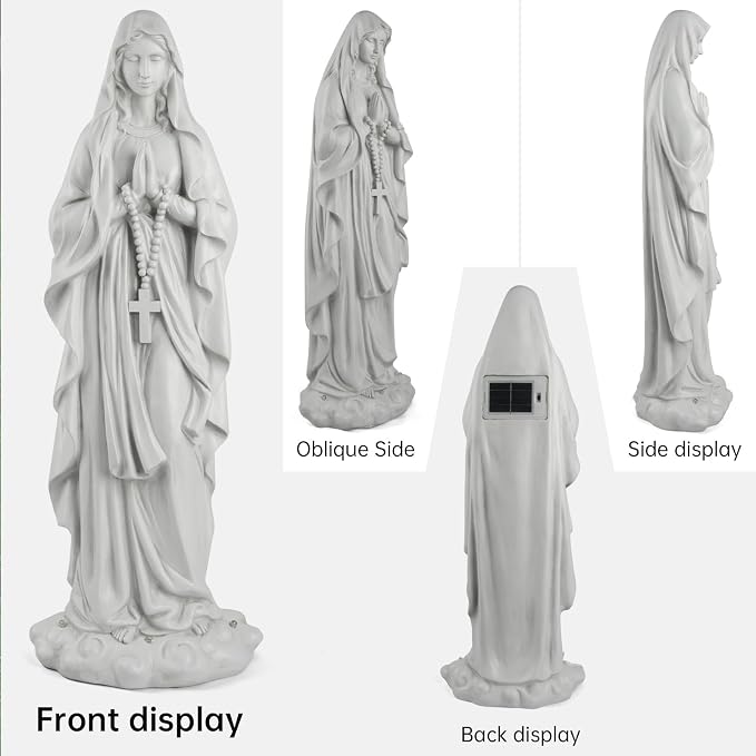 VChymm Virgin Mary Statue 31.49 Inch Religious Garden Statue Solar Mary Statue Outdoor Yard Patio Deck Home Entryway Hallway Sculpture