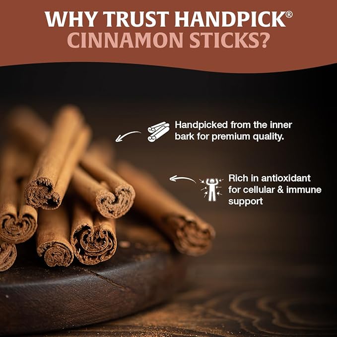 HANDPICK Cinnamon Sticks (7 oz) 100% Raw, Non-GMO, Gluten-Free | Premium Quality | Resealable Ziplock Pouch | Perfect for Baking, Cooking & Beverages (Packaging may vary)
