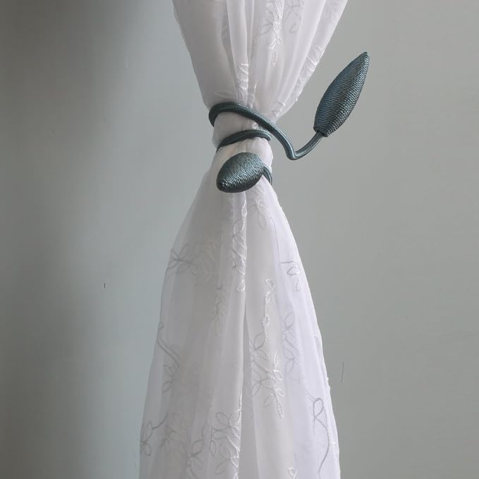 Valea Home 4 Pieces Curtain Tiebacks Clips Creative Window Drape Twist Tie Backs European Style Custom Made Curtain Holders Decorative Draperies Holdbacks, Teal