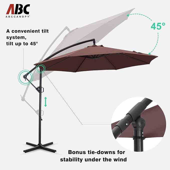 ABCCANOPY 9FT Cantilever Patio Umbrella with base included, 360° Rotation Outdoor Offset Umbrella for Backyard, Deck, Poolside (Chocolate)