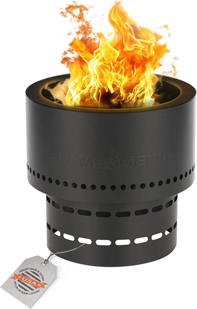Flame Genie Portable Fire Pit - Smoke-Free Inferno Wood Pellet Fire Pit, 19" Diameter, Black, FG-19 Smokeless Pit, USA Made, Black