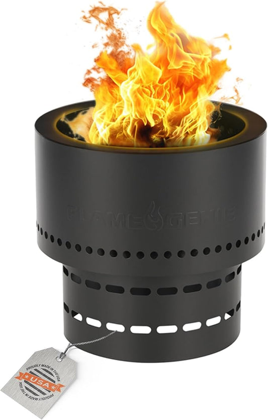 Flame Genie Portable Fire Pit - Smoke-Free Inferno Wood Pellet Fire Pit, 19" Diameter, Black, FG-19 Smokeless Pit, USA Made, Black