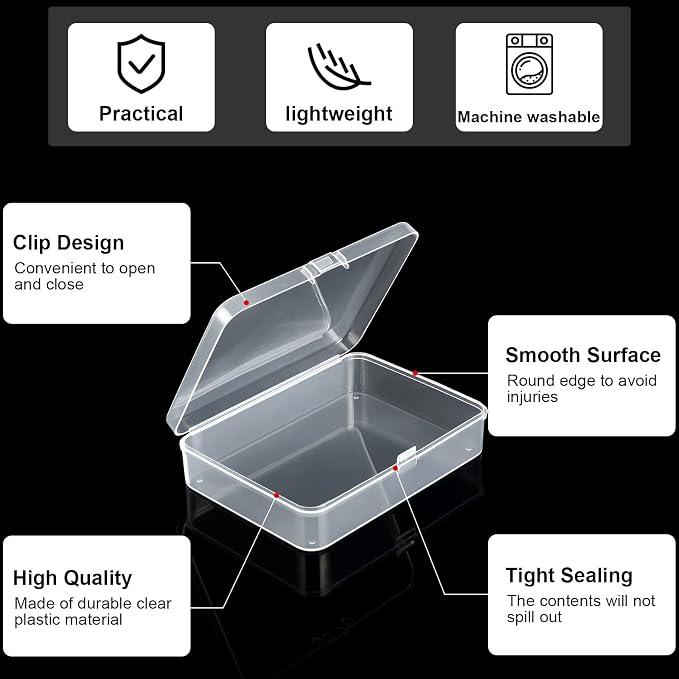 SATINIOR 100 Pcs Clear Plastic Beads Storage Containers Box Small Clear Boxes with Hinged Lid Plastic Arts Case Mini Square Crafts Storage Organizers for Small Items (4.45 x 3.3 x 1.14 Inch)