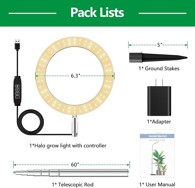 Full Spectrum Grow Light for Indoor Plants, 80 LEDs Plant Light with 6/12/16H Timer, Plant Growing Lamp for Seedlings, Succulents, Small Greenhouse (Black)