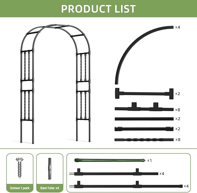 Square Tube Garden Arch Trellis 4.9x7.9FT,Metal Arbor for Climbing Plants,Outdoor Archway for Patio Lawn Backyard Wedding Ceremony