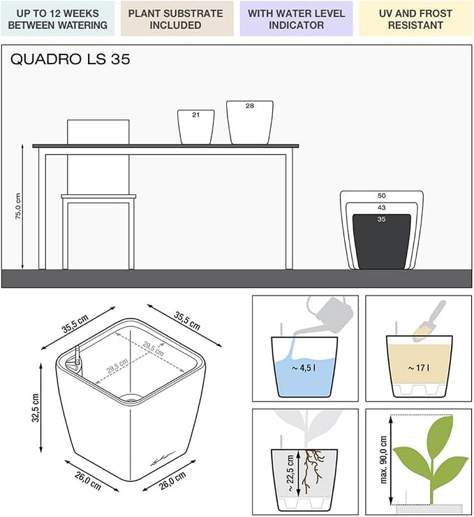 Lechuza Quadro Premium LS 35 Silver Metallic 16168