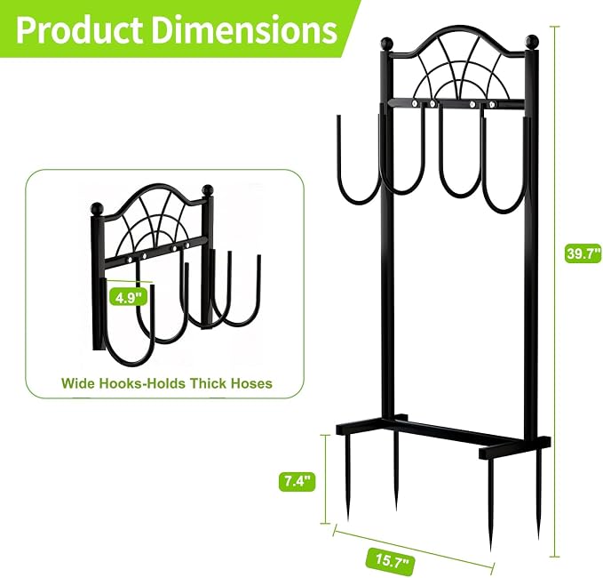 Garden Hose Holder,Upgraded Freestanding Hose Holder with 4 Spikes, Heavy Duty Metal Hose Reel,Sturdy Hose Stand Holds up to 100ft Hose for Outside,Yard & Lawn Garden,Black