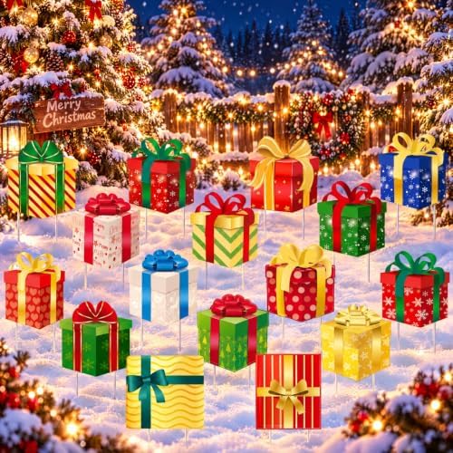 Barydat 16 Pcs Christmas Yard Stakes Signs, Yard Decorations Outdoor by home