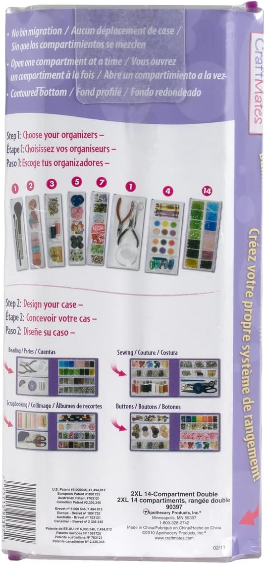 Craft Mates Bead Organizer, 14 Locking Compartments, Plastic Storage (2XL) | Clear Plastic Storage for Buttons, Pins, Jewelry, Diamond Art & Craft Supplies, Large Portable Organizer for Crafters
