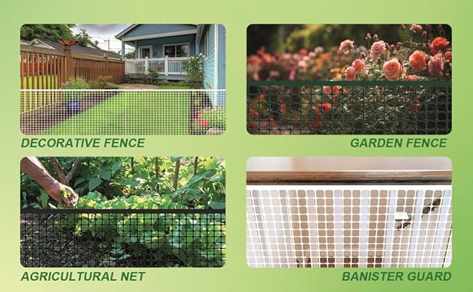 PotatoLife Plastic Hardware Mesh Netting, Garden Netting, Temporary Fence, Tree Guards, Safety Net for Balcony, Deck, Stair Railing, Animal Barrier, Poultry, Deer, with 50 Zip Ties, 40'' x 25', Black