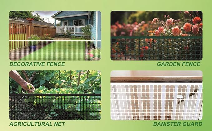 PotatoLife Plastic Hardware Mesh Netting, Garden Netting, Temporary Fencing, Tree Guards, Safety Net for Balcony, Deck, Stair Railing, Animal Barrier, Poultry, Deer, with 50 Zip Ties, 4' x 50', Black