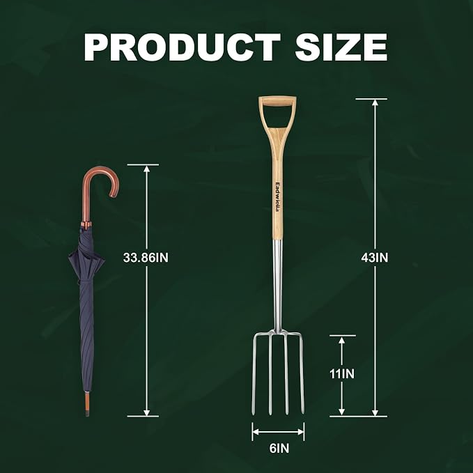 Pitchforks for Gardening Compost Digging Spading Cultivating Aerating Garden Fork Heavy Duty Yard Fork Gardening 4 Prong Compost Spade Fork 43 Inch Steel Pitchfork with D-Handle