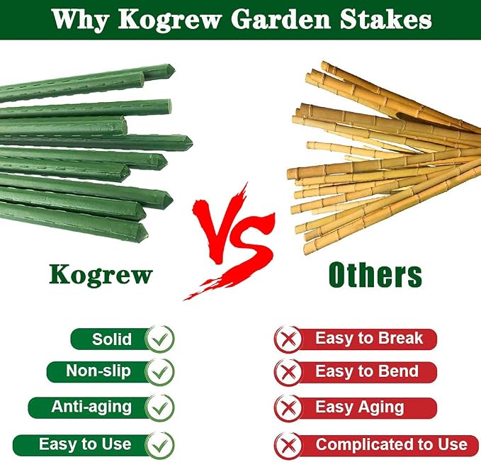 Kogrew, 6Ft 25Pcs Plant Stakes Garden Tomato Sticks Supports for Potted Cucumber Strawberry Bean, 72inch-25Pcs