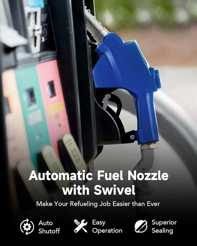 Orion Motor Tech 1" NPT Automatic Fuel Nozzle Kit, Auto Shut Off Fuel Nozzle with 360° Hose Swivel, Gas Fuel Transfer Refilling Nozzle with 1-3/16" Spout 32 gpm for Gasoline Diesel Kerosene