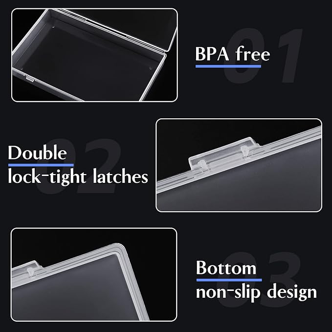 24 Pack Mixed Sizes Rectangular Mini Plastic Containers Clear Plastic Storage Boxes with Hinged Lids and Labels Empty Beads Organizers for Small Items Art Craft Jewelry Projects