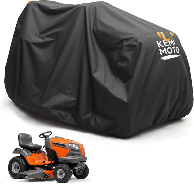 KEMIMOTO 600D Waterproof Riding Lawn Mower Cover, Windproof Riding Lawnmower Cover with Reflective Straps & Hanging Loops Design, Compatible with John Deere, Husqvarna, Cub Cadet, Toro, Ryobi and More