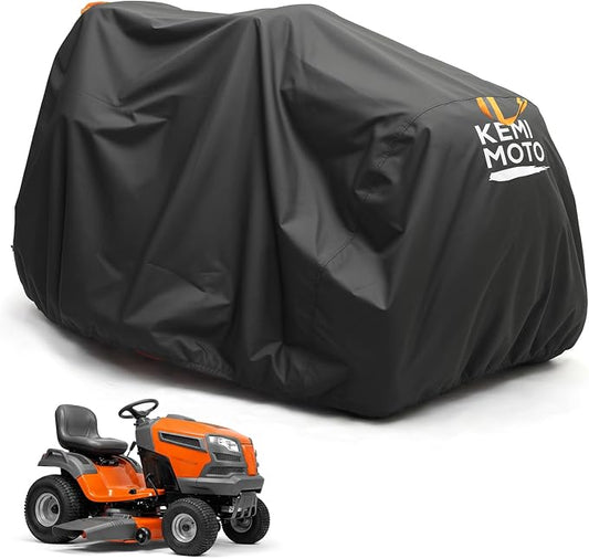 KEMIMOTO 600D Waterproof Riding Lawn Mower Cover, Windproof Riding Lawnmower Cover with Reflective Straps & Hanging Loops Design, Compatible with John Deere, Husqvarna, Cub Cadet, Toro, Ryobi and More