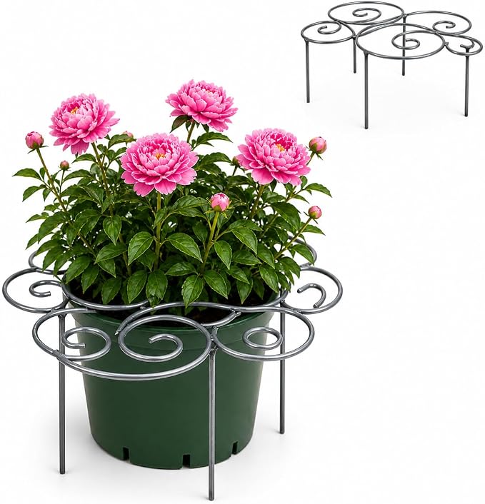Plant Support Ring for Outdoor Plants, 15.94 x 15.94 in Metal Garden Stake, Decorative Peony Support Cage for Potted Flowers, Hydrangeas, Roses, 1 Pack